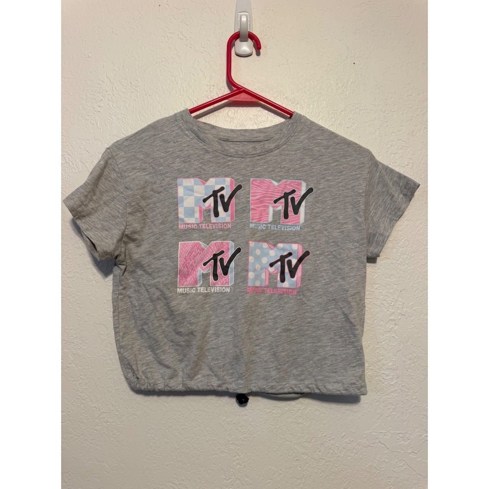 MTV Music Television Graphic Crop Top Heather Gray Girls Size M 7-8 Logo Tee